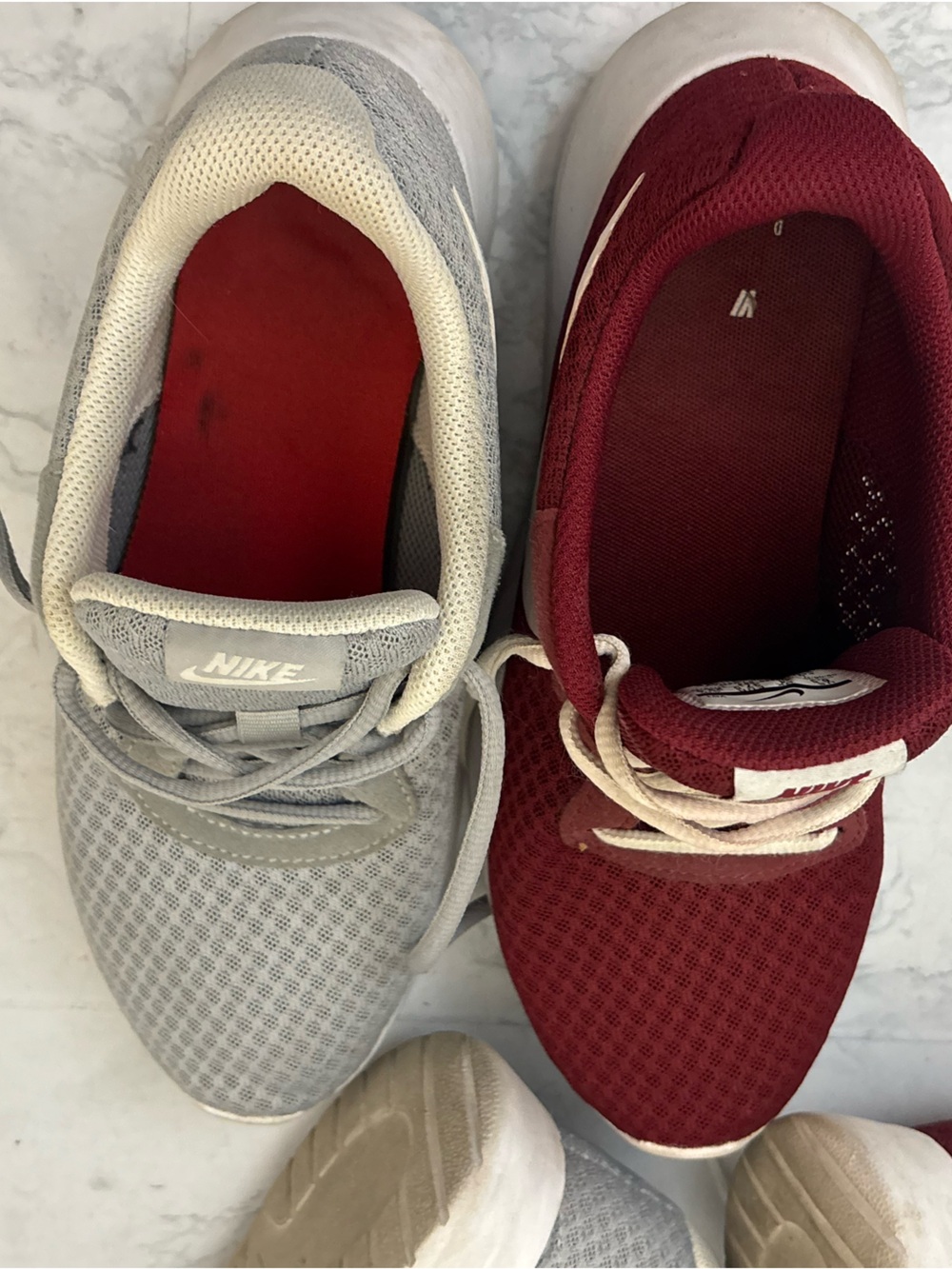 Nike Womens Tanjun Red Burgundy Gray White Running Shoes Sz 6.5 Lot Of 2 - Picture 9 of 9